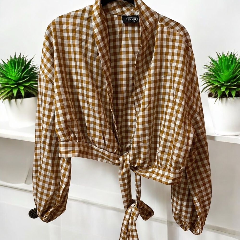 Cider Womens Plaid Top Size XL Long Sleeve Wrap with Tie